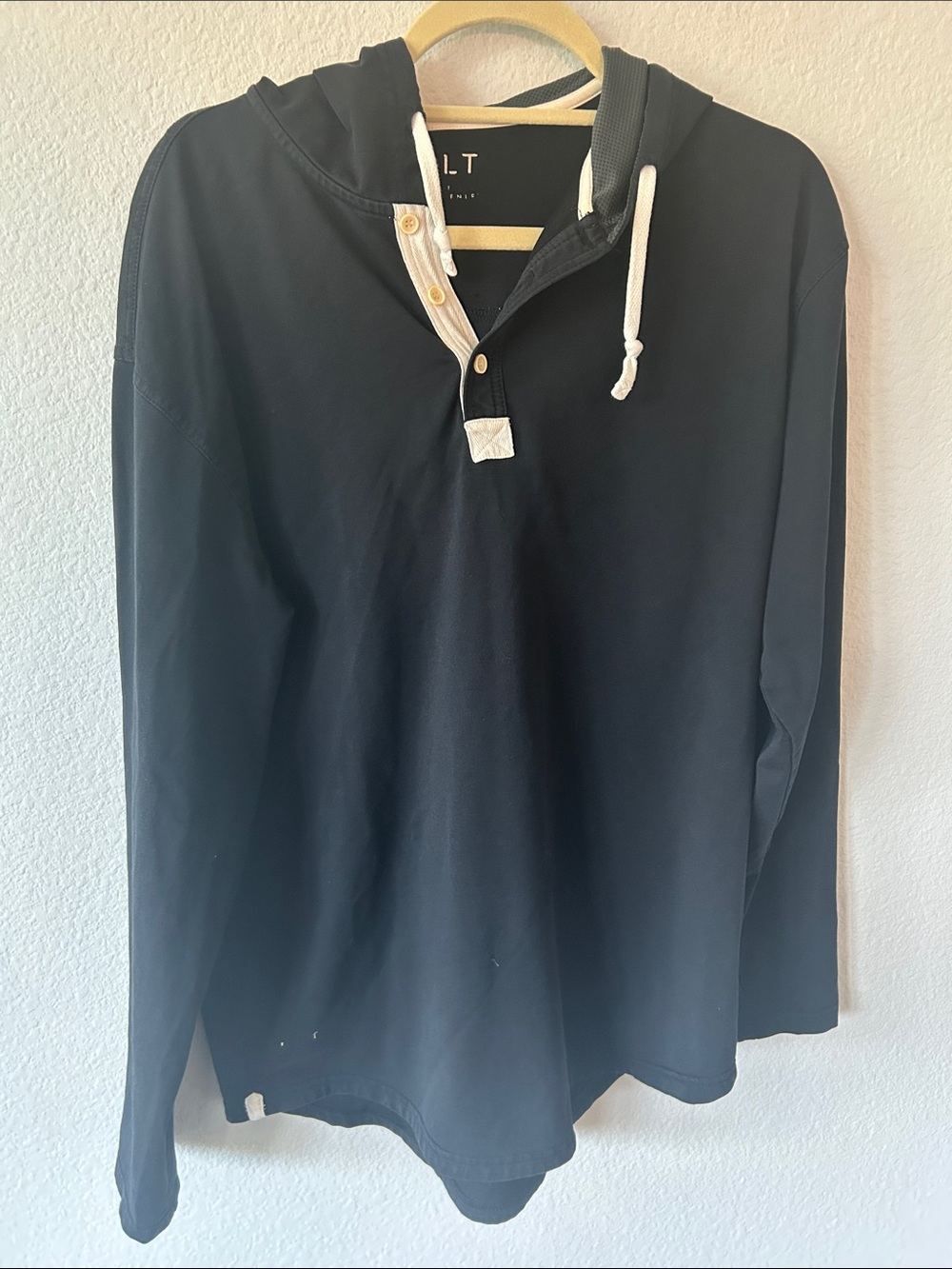 BYLT Basics Black Hooded Henley‎ with Contrast Drawstring